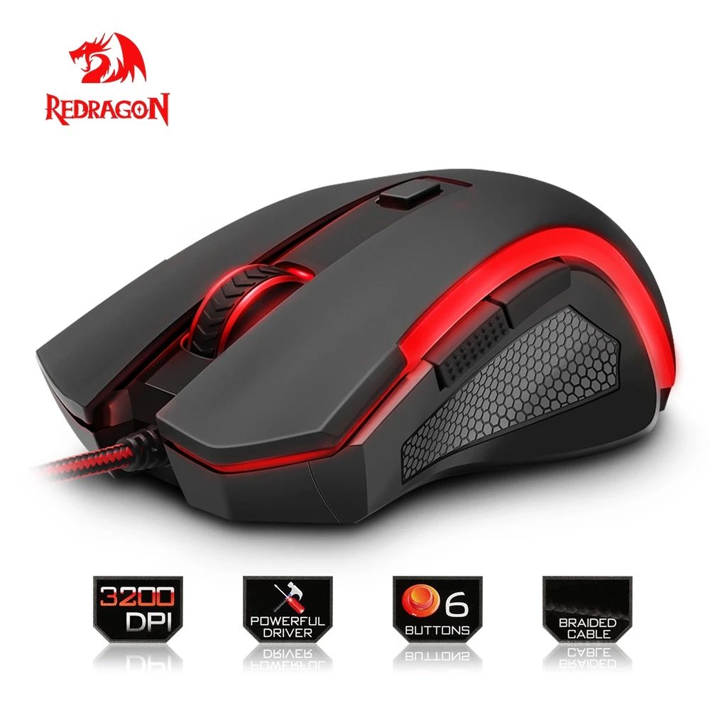 Redragon high quality USB Gaming Mouse 3200 DPI 6 buttons ergonomic design for desktop computer accessories Mice gamer lol PC Redragon high quality USB Gaming Mouse 3200 DPI 6 buttons ergonomic design for desktop computer accessories Mice gamer lol PC