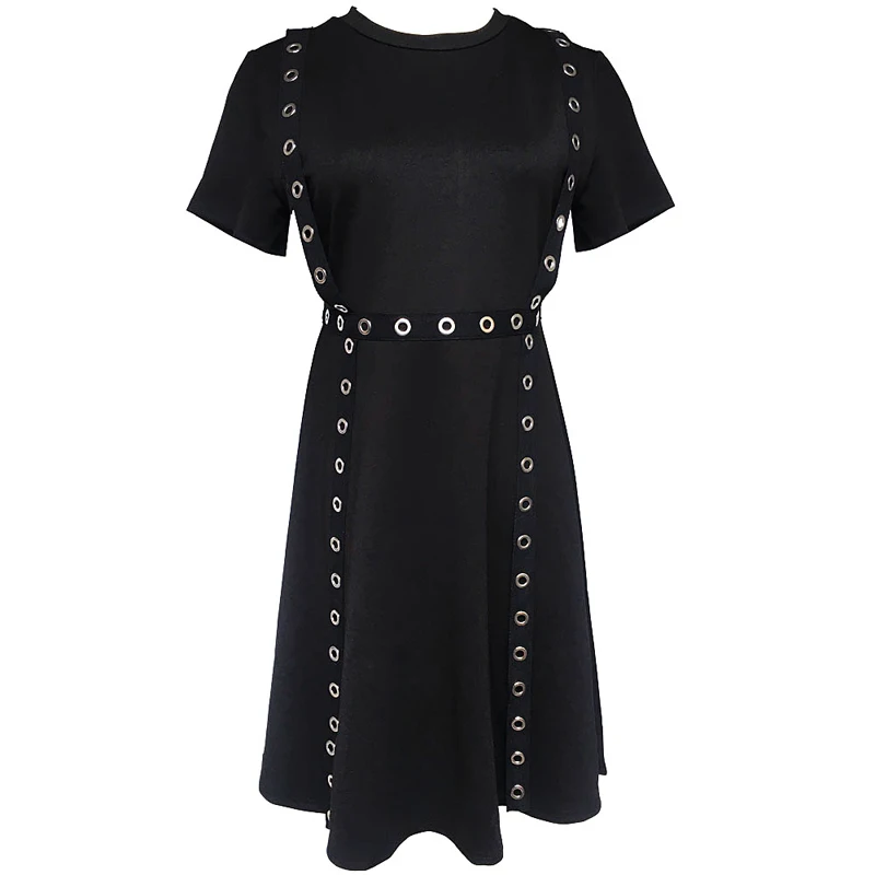 

PERHAPS U black hollow out o neck short sleeve empire mini short dress solid rock summer D0529