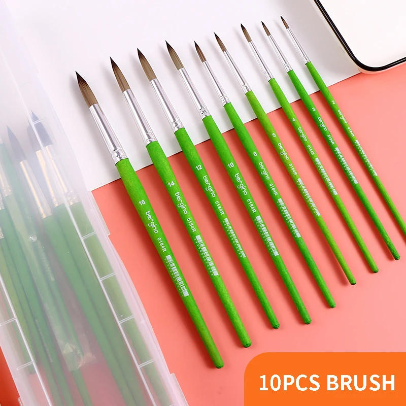 

10Pcs/set Nylon Hair Watercolor Paint Brush Set Professional Pointed Painting Brush For Drawing Artist Stationery Art Supplies