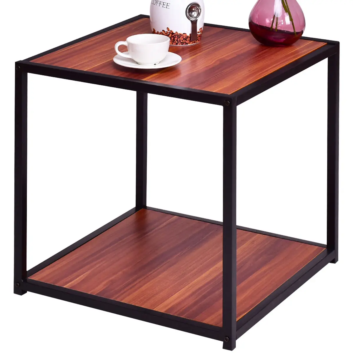 Giantex End Table Side Sofa Square Modern Coffee Tables Tea Stand Living Room Furniture Decor With Bottom Shelf HW55399