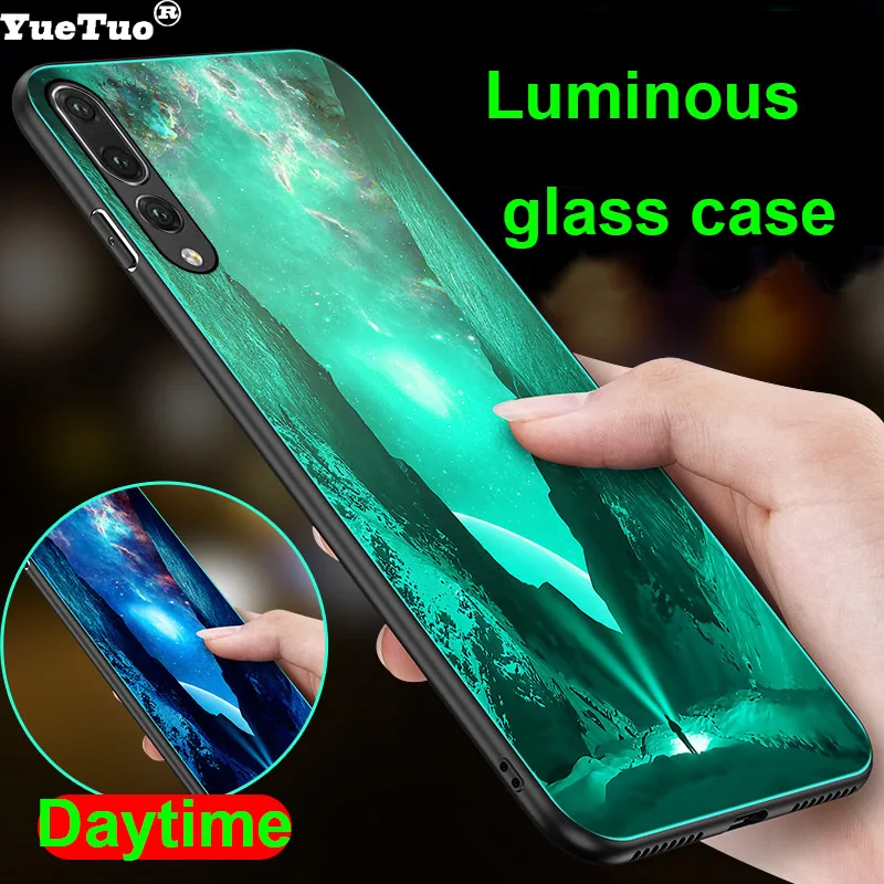 

YueTuo Luminous Tempered glass case for huawei p20 p30 lite pro p20lite p20pro p30pro p30lite 3d luxury phone hard back cover