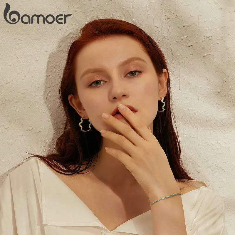 BAMOER الساخن بيع 925 فضة الأخضر تشيكوسلوفاكيا أساور التنس للنساء الإناث ربط سوار فضة مجوهرات SCB118