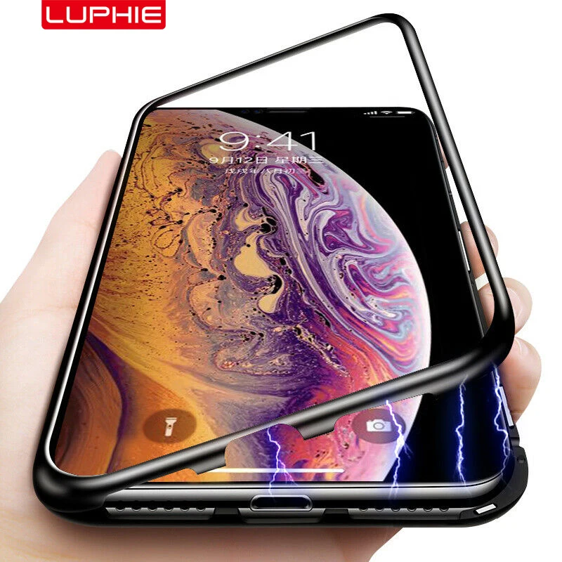 Магнитный адсорбционный флип чехол Luphie металлический для iPhone 6 7 8 Plus X XR XS Max