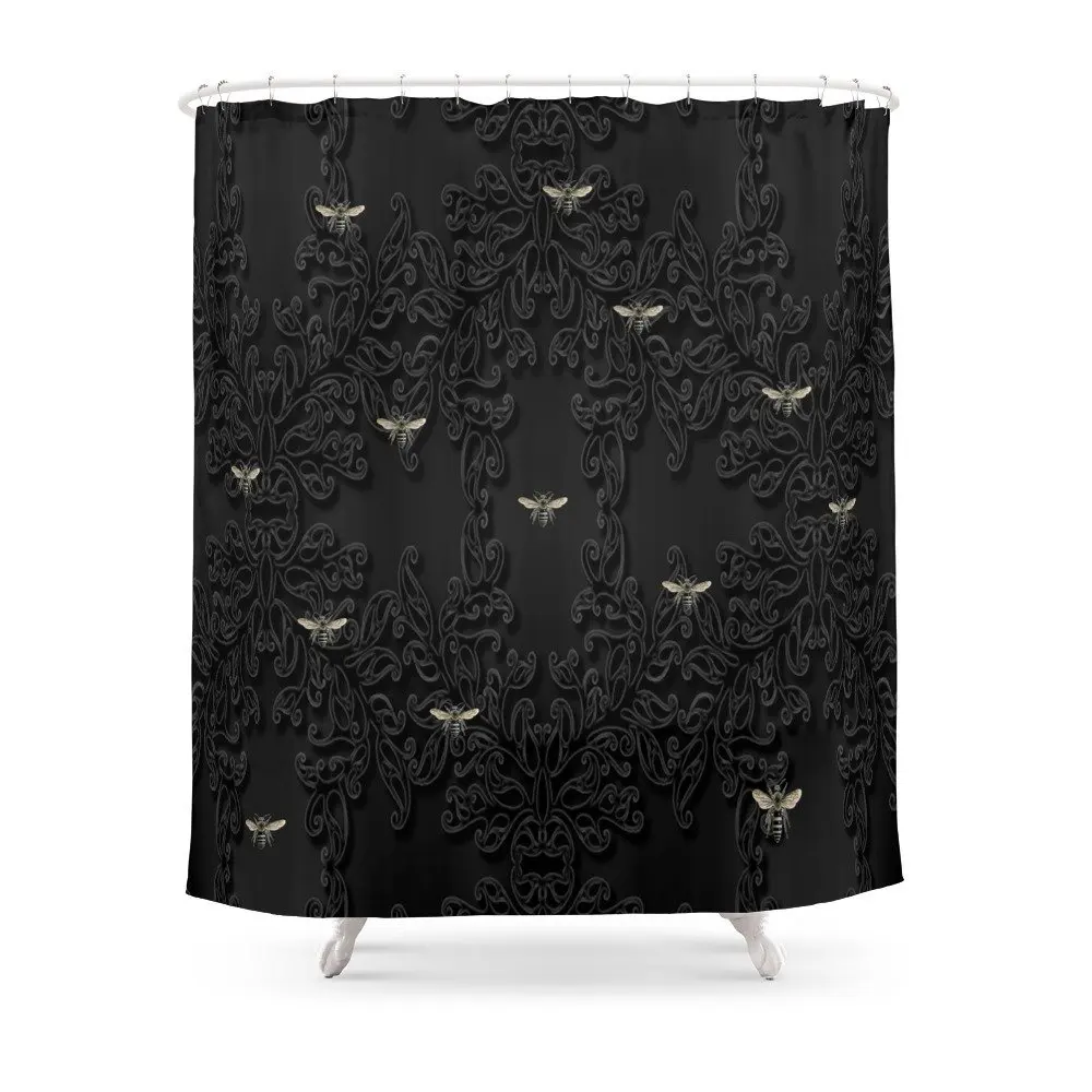 Black Bees And Lace Shower Curtain Polyester Fabric Bathroom Home