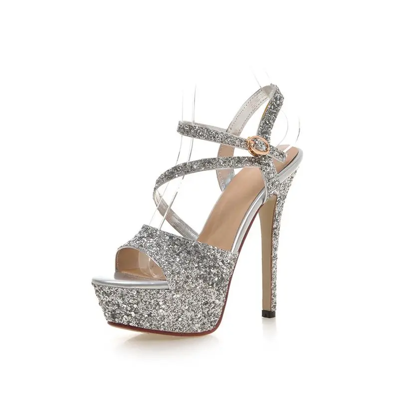 

Womens High Heels Women Pumps sexy thin heels sandals With high 14CM Glitter rhinestone bridal shoes