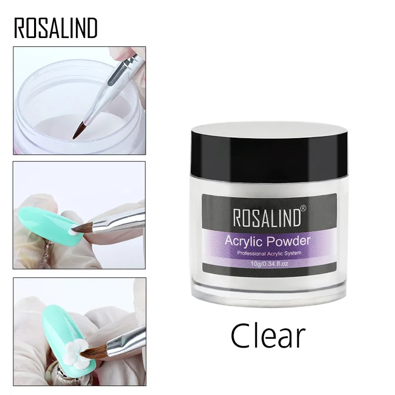 

ROSALIND 3D 10g Painting Acrylic Powder Crystal Nail Art Tips Builder Transparent Acrylic Nail Powder Manicure Pink White Clear