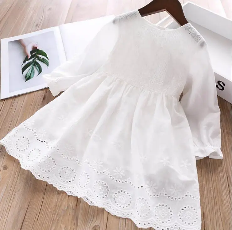 Осенние хлопковые белые платья для девочек, принцесса, милое детское платье, 6 шт./партия