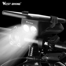 WEST BIKING 4 in 1 Bicycle Light Flashlight Bike Horn Alarm Bell Phone Holder Power Bank Bike Accessories Cycling Front Light