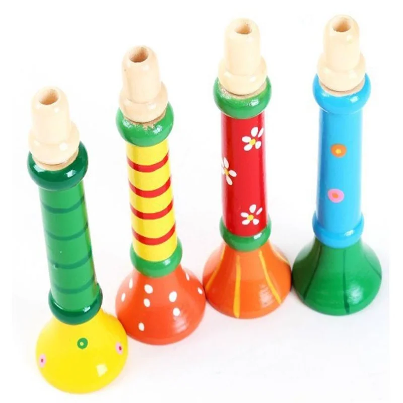 Multi Color Baby kids Wooden Horn Hooter Trumpet Instruments Music Toys instrumento musical