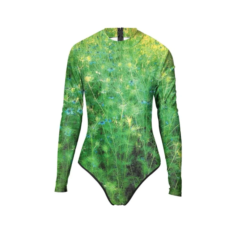 Новые летние платья для девочек с длинным рукавом зеленый кленовый лист купальники боди 3D принты один предмет женский купальник Спорт ванный комплект