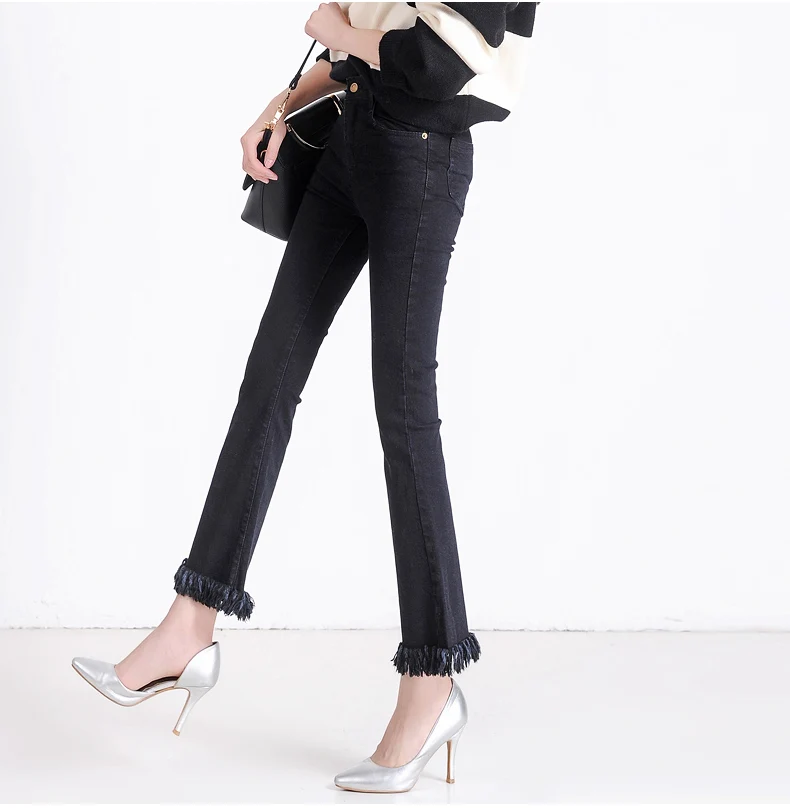 Винтажные женские джинсы с бахромой новые 4XL 5XL плюс размер джинсы с высокой талией обтягивающие женские джинсы из денима уличная эластичные расклешенные брюки