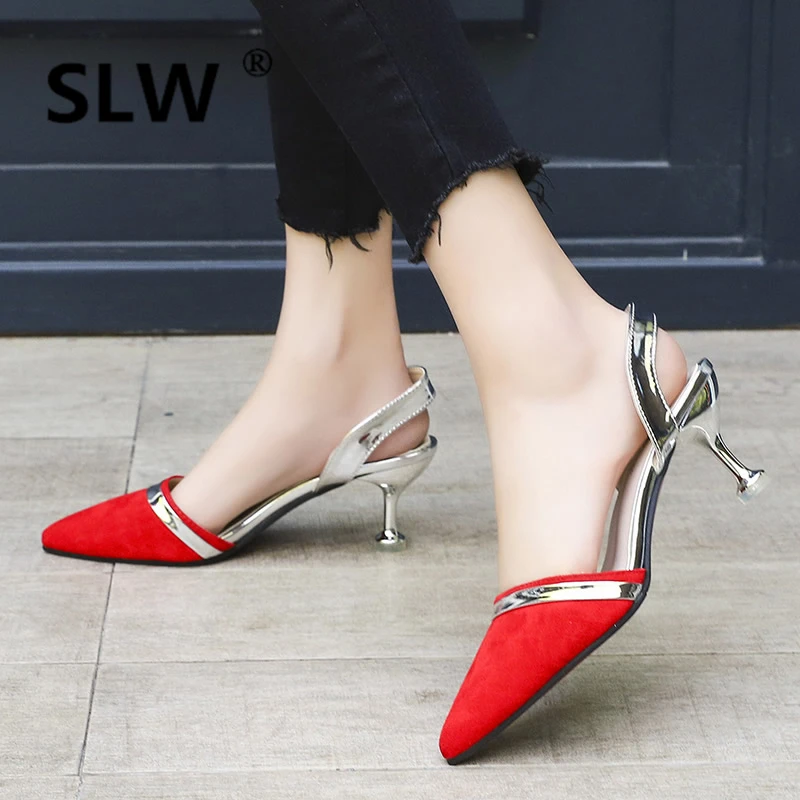 

Fine Heeled Shoes 2019 Branded Pumps Beige High Heels All-Match Basketball Platform Lace-up Slip Om Sandals Ladies Pointed