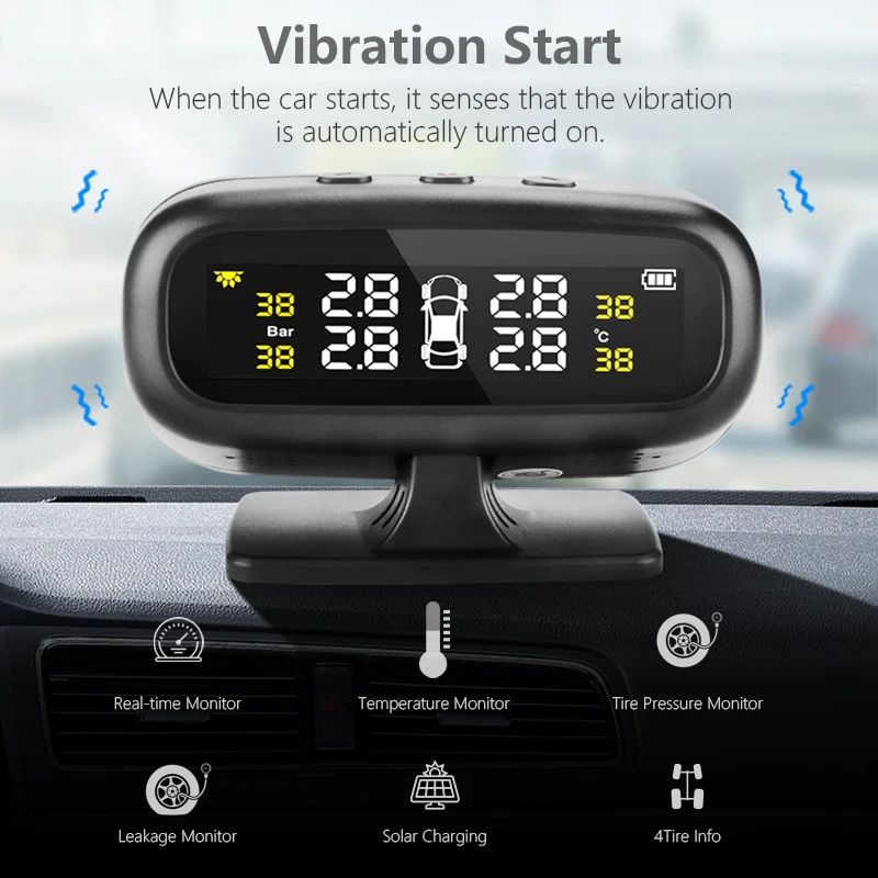 Original Solar TPMS Car Tire Pressure Alarm Monitor System Display Intelligent Temperature Warning Fuel Save with 4 Sensors tpms