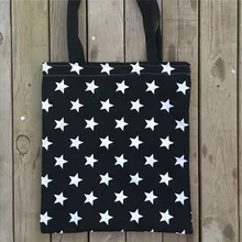 YILE хлопок холст эко хозяйственная сумка наплечная печать белая звезда черная основа 8108a
