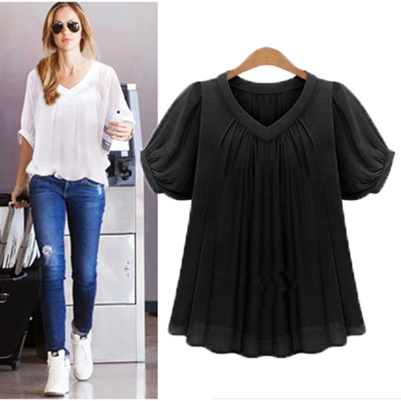 AREALNA Summer Fashion shirt women tops Short Sleeves Pleat Chiffon Blouse Loose Women Blouses Plus Size XL-5XL blusas femininas AREALNA Summer Fashion shirt women tops Short Sleeves Pleat Chiffon Blouse Loose Women Blouses Plus Size XL-5XL blusas femininas