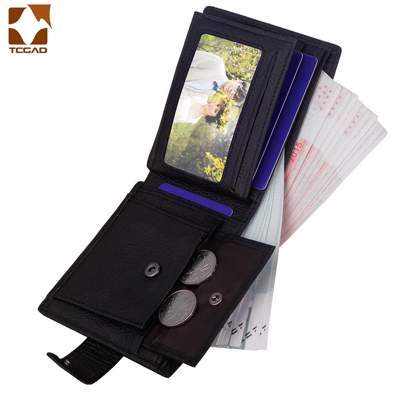 Men Wallet Genuine Leather Short Hasp