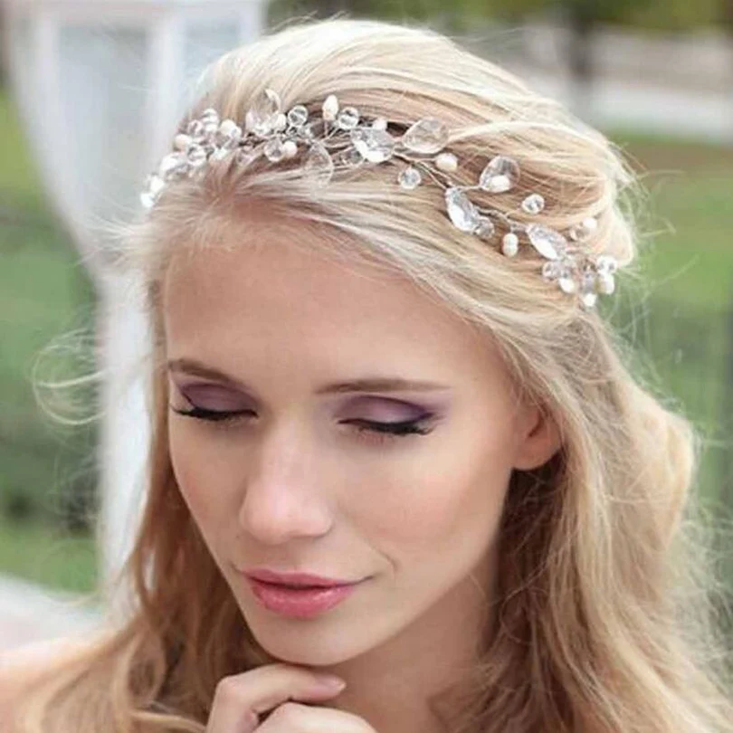 Copper Water Drop Rhinestone Hairbands Wedding Bride Crystal Hair Band