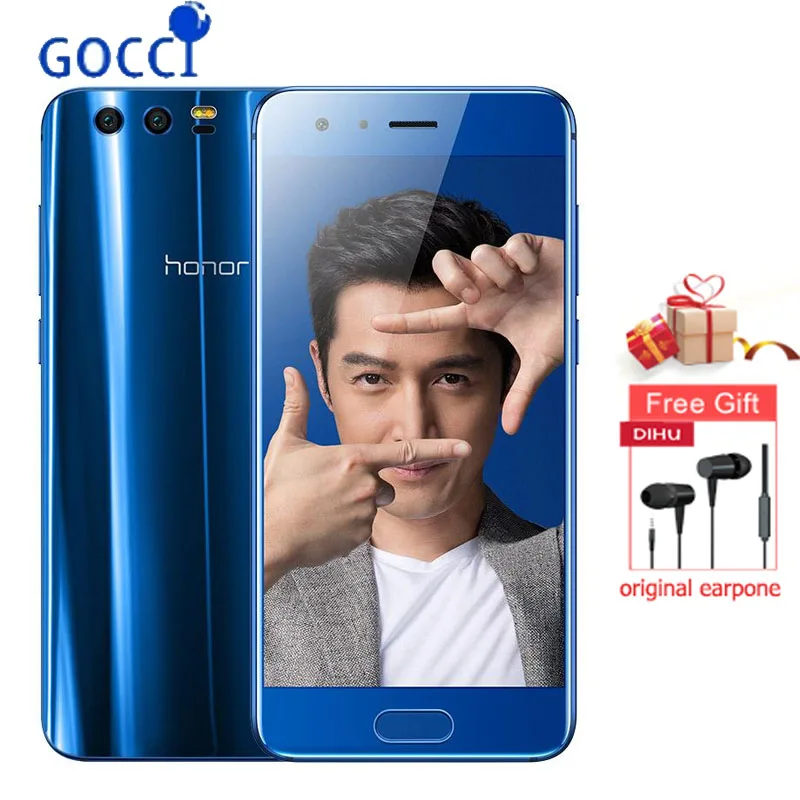 Оригинал Honor 9 4G LTE мобильный телефон Kirin 960 Восьмиядерный Android 7,0 5,15 "FHD 1920X1080 6 Гб ram 128 ГБ rom 20.0MP