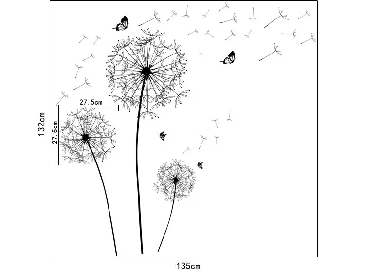 [Fundecor] Большой черный Одуванчик цветок наклейки на стену украшение дома гостиная спальня мебель художественные наклейки бабочка фрески