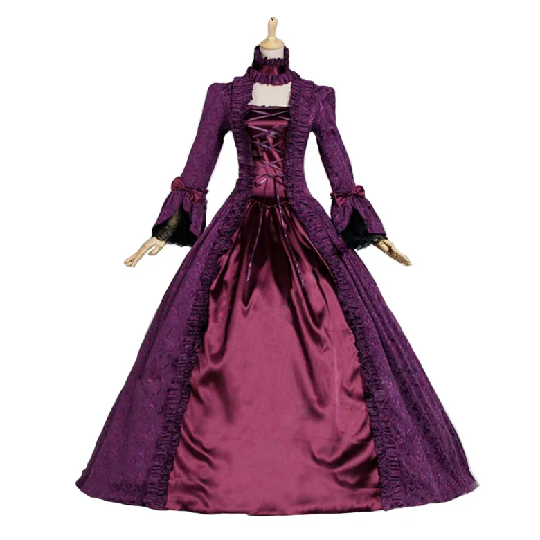 Purple Trumpet Sleeves Marie Masked Ball Victorian Party