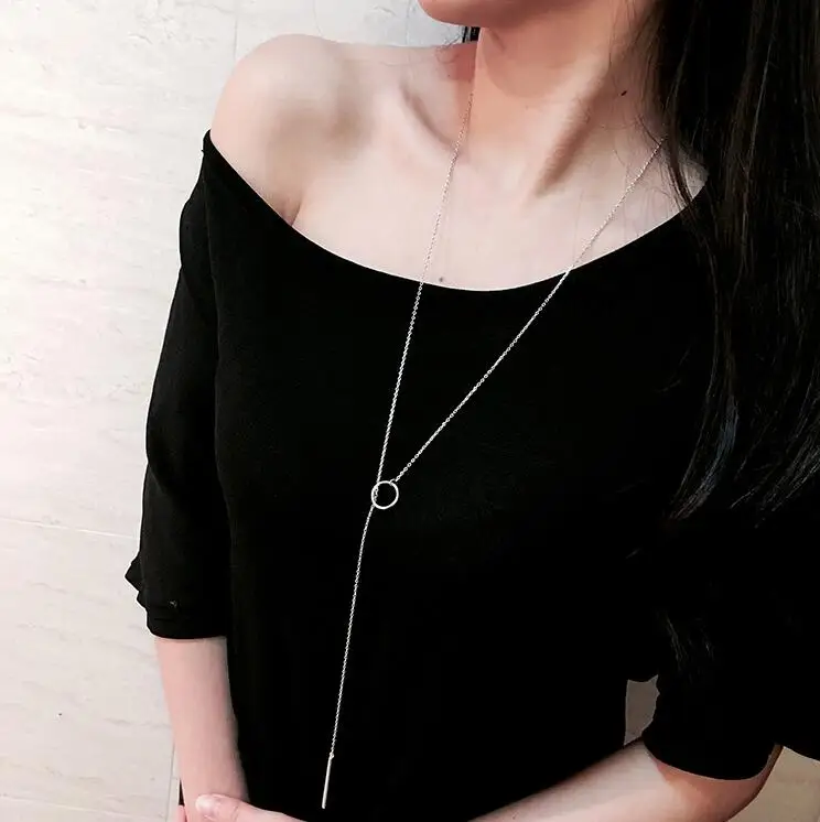 Shuangshuo Fashion Jewellery Long Chain Necklaces& Pendants Circle with Bar Choker Necklace Women Statement Necklace collares