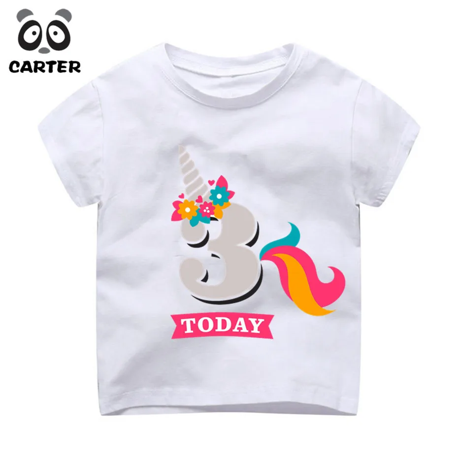 

Boy and Girl Happy Birthday Number Cute T-Shirt Children Number 3th Today Unicorn Shirt Girl