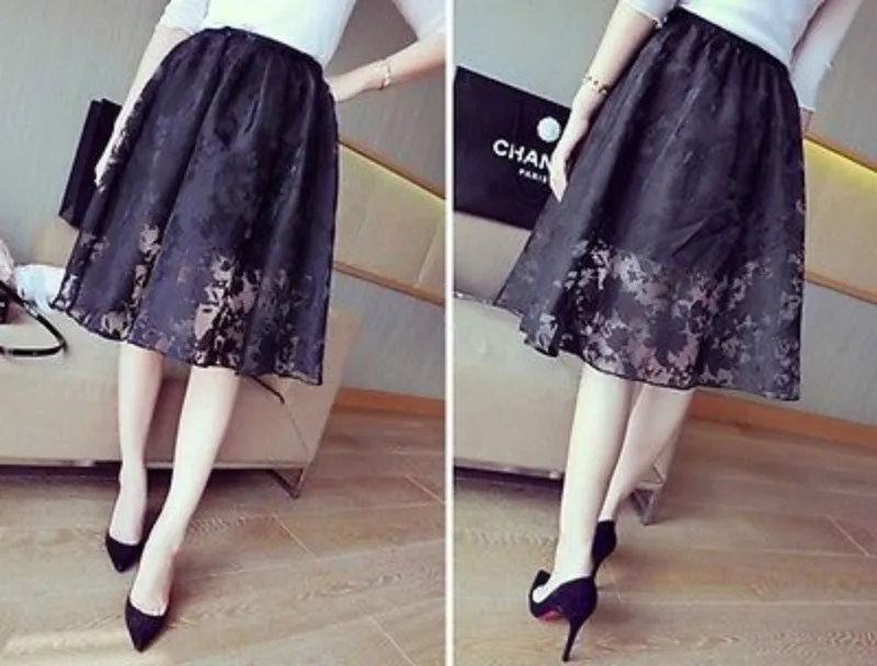 Женская двухслойная мини юбка с цветочным кружевом|mini skirt|black skirtlong elastic |