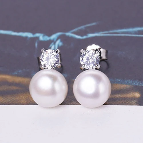 DAIMI, блестящие серьги-гвоздики, 925 серебряные серьги, жемчужные серьги, хорошее ювелирное изделие, подарки для женщин, новые белые/розовые/фиолетовые/черные - Цвет камня: White