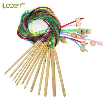 

12 Size 3.0-10.0mm Tunisian Afghan Crochet Hooks Set with Plastic Cable Carbonized Bamboo Knitting Needles for Carpet Rugs Tools