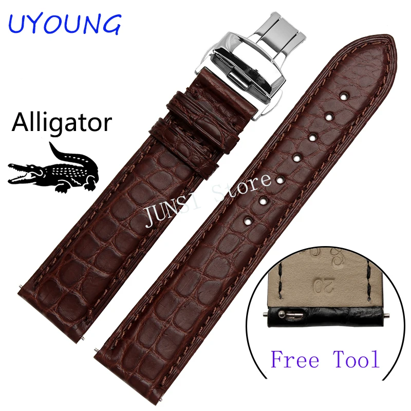 

Quality Alligator Leather Watchband 22mm For Pebble Time steel/Smart Watch For Mens Luxury Watch Strap