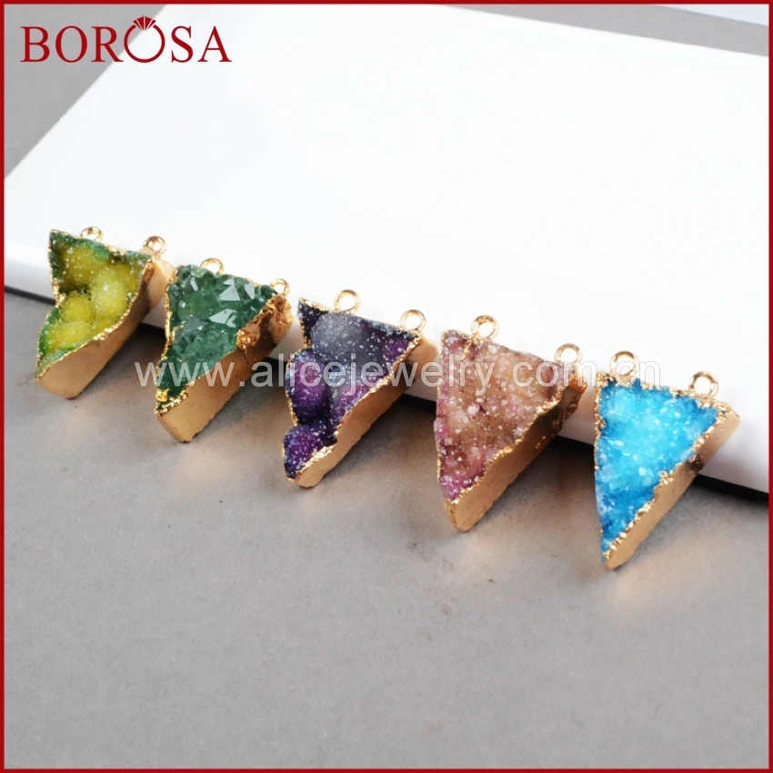 BOROSA распродажа 10 шт. треугольник золотого цвета Drusy Geode радужные друзы разъемы