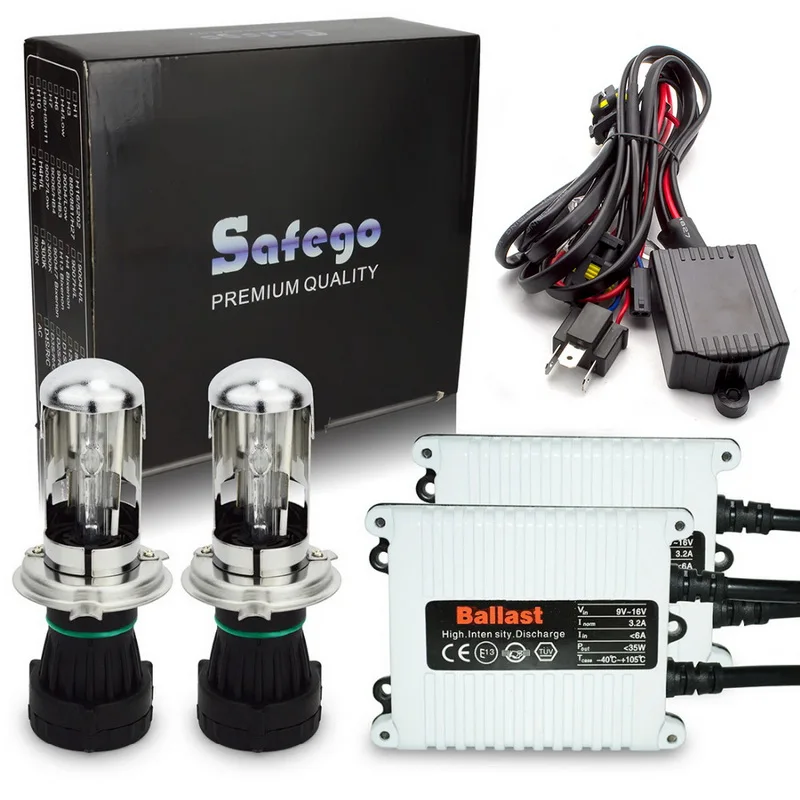 Safego 12V AC H4 3 xenon H4 Bi xenon kit H4 hid kit hi lo bulbs 35W