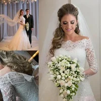 Vestidos De Noiva 2015 New Sexy A Line Appliques Lace Wedding Dresses Long Sleeves Bridal Gown For wedding dress