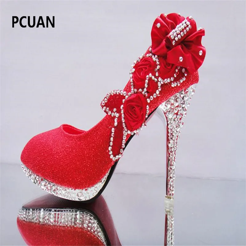 2018 fashion new wedding shoes red bride thin section high heels ...