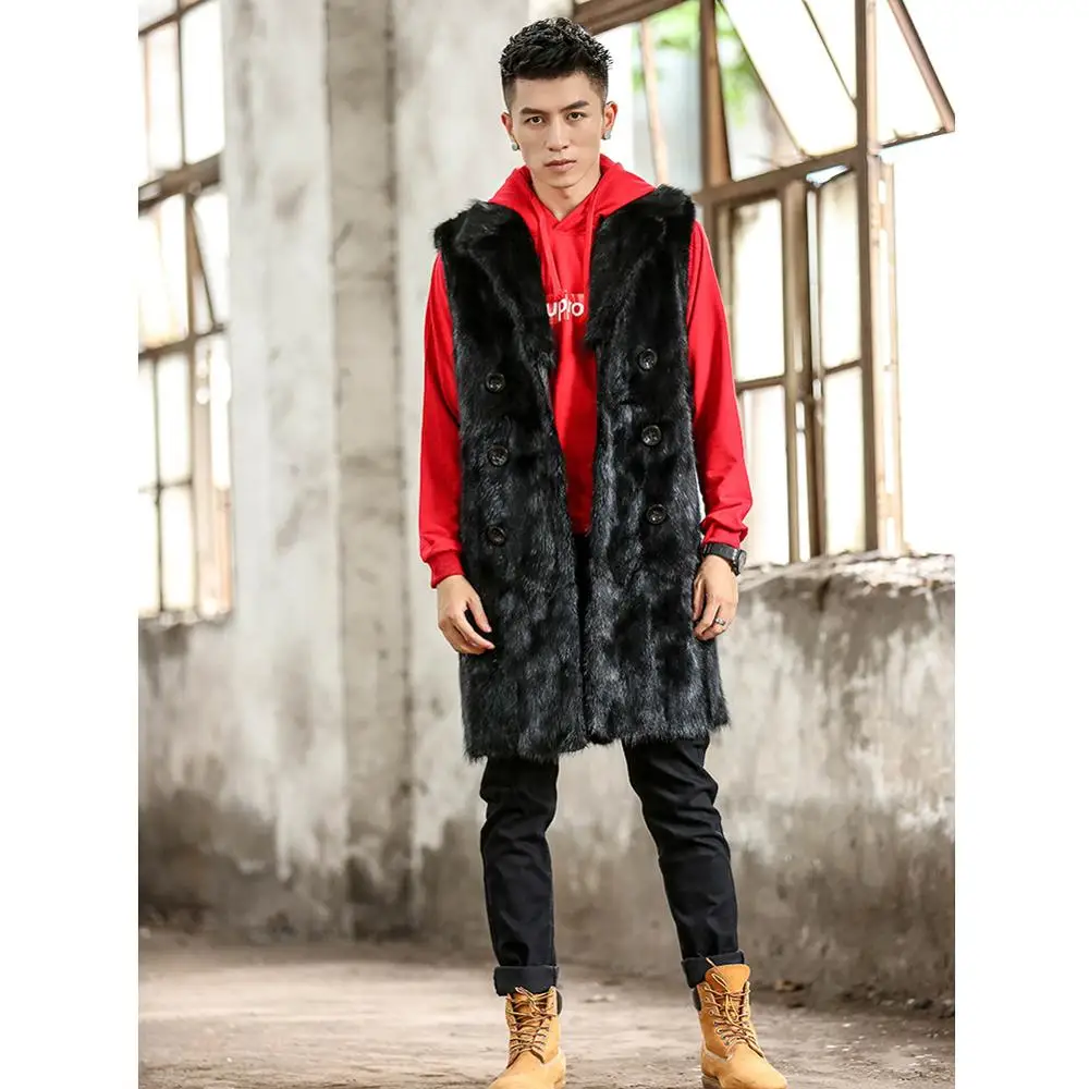 Мужская длинная стильная Норковая жилетка мужская меховая куртка мужские зимние куртки