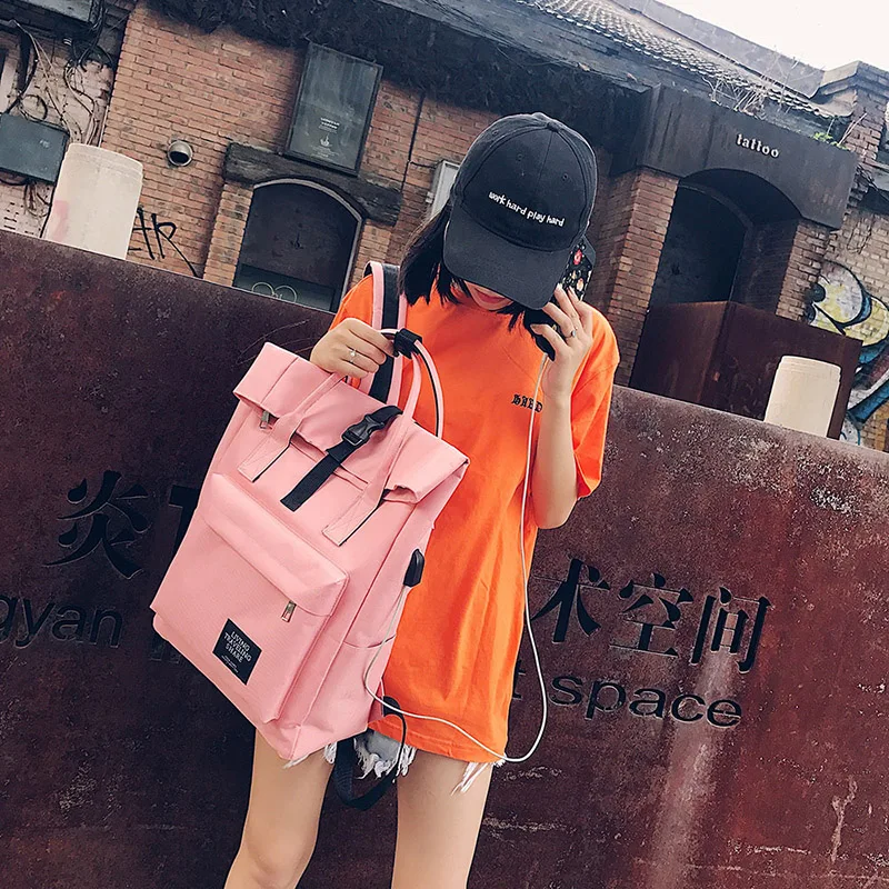 Las mujeres externa USB Mochila mujer hombre viajes Mochila de los hombres de la escuela bolsa de paquete para chicas adolescentes niños Mochila Escolar