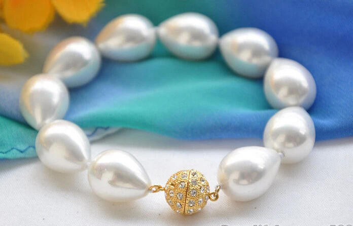 

FREE shipping>>>>Z5579 LUSTER 8" 14x18mm white drip SOUTH SEA SHELL PEARL bracelet