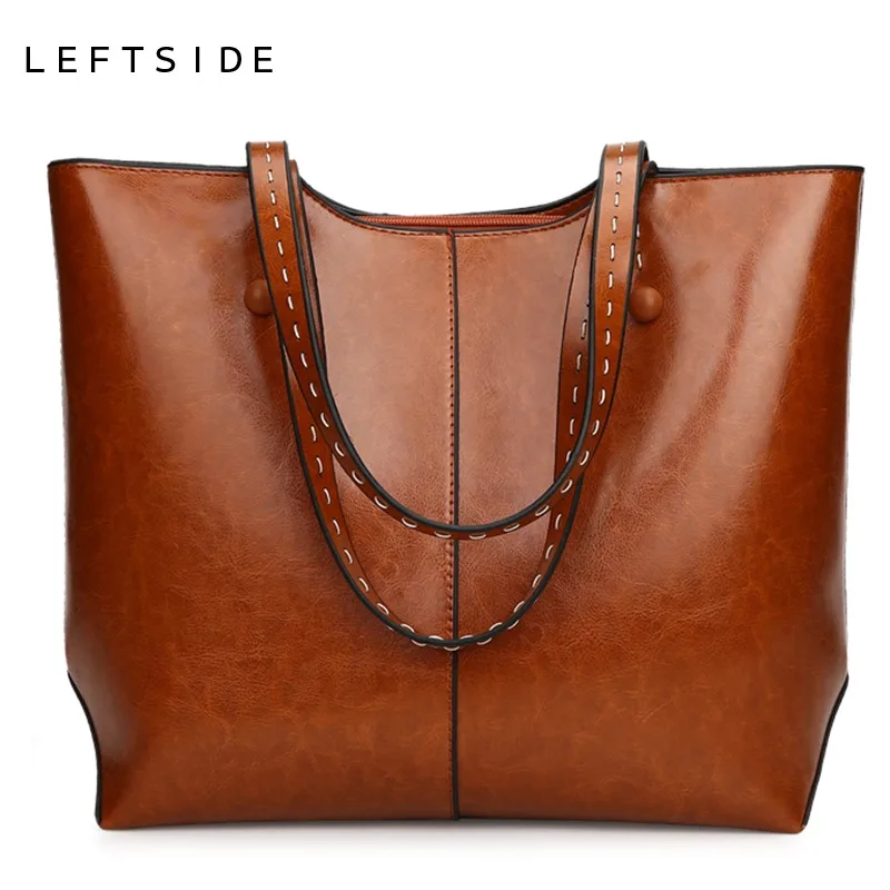 

LEFTSIDE Big Shoulder Bags Large Capacity Casual Hand Bags For Women 2018 Winter Luxury Brand Leather Purses and Handbags New