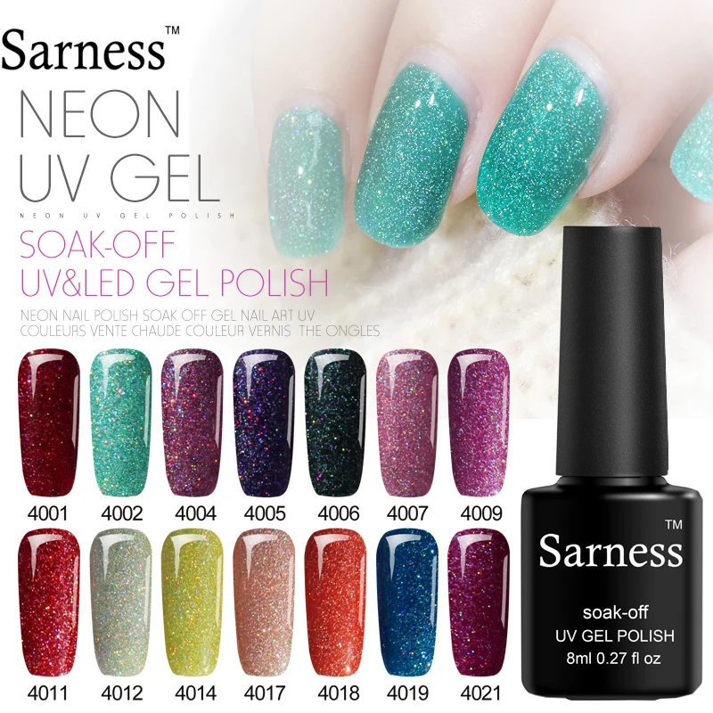 Sarness Nailart 1S 8 мл флакон черный цвет УФ-гель для ногтей неоновый Радужный мерцающий