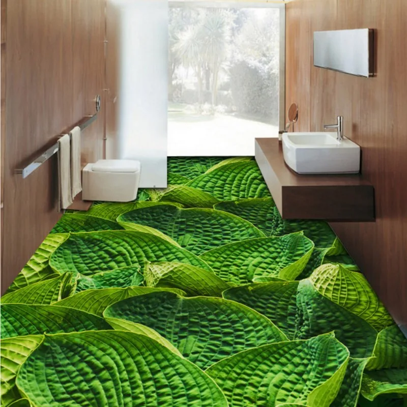 

Free Shipping leaf bathroom kitchen bedroom floor painting 3D stereo custom flooring Self-adhesive wallpaper mural