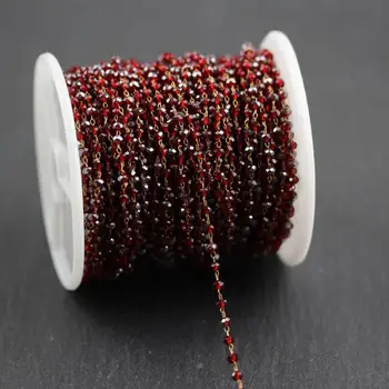 

Dark Red AB Glass Wire Wrapped Small Beaded Chain Bronze Plated Rosary Chain