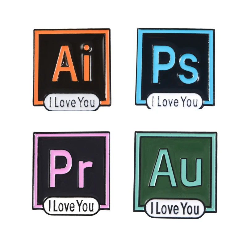 4 стиля новая брошка мультфильм креативная брошь AI PS Pr Au значок сплав падение