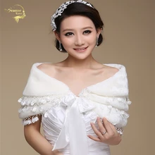 Модное Элегантное теплое болеро из искусственного меха цвета слоновой кости, Свадебный жакет шубка, аксессуары, OJ00179