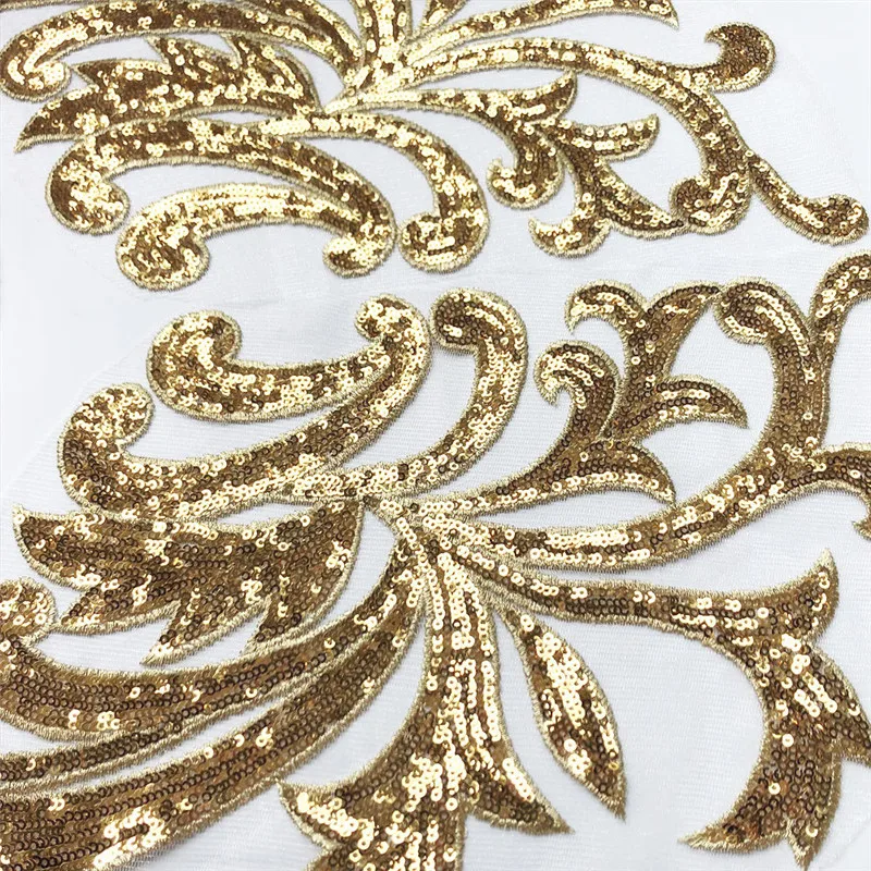 2 шт. 46 см золотые блестки кружевная ткань аппликации пришить патчи Сетка Свадебное Украшение Вышивка для невесты вечернее платье DIY