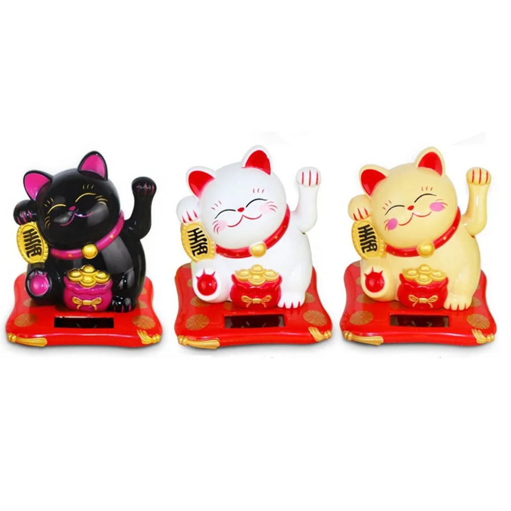 

Fashion New Black/White Solar Powered Maneki Neko Welcoming Fortune Cat Lucky For Home Car Hotel Restaurant Decor Craft