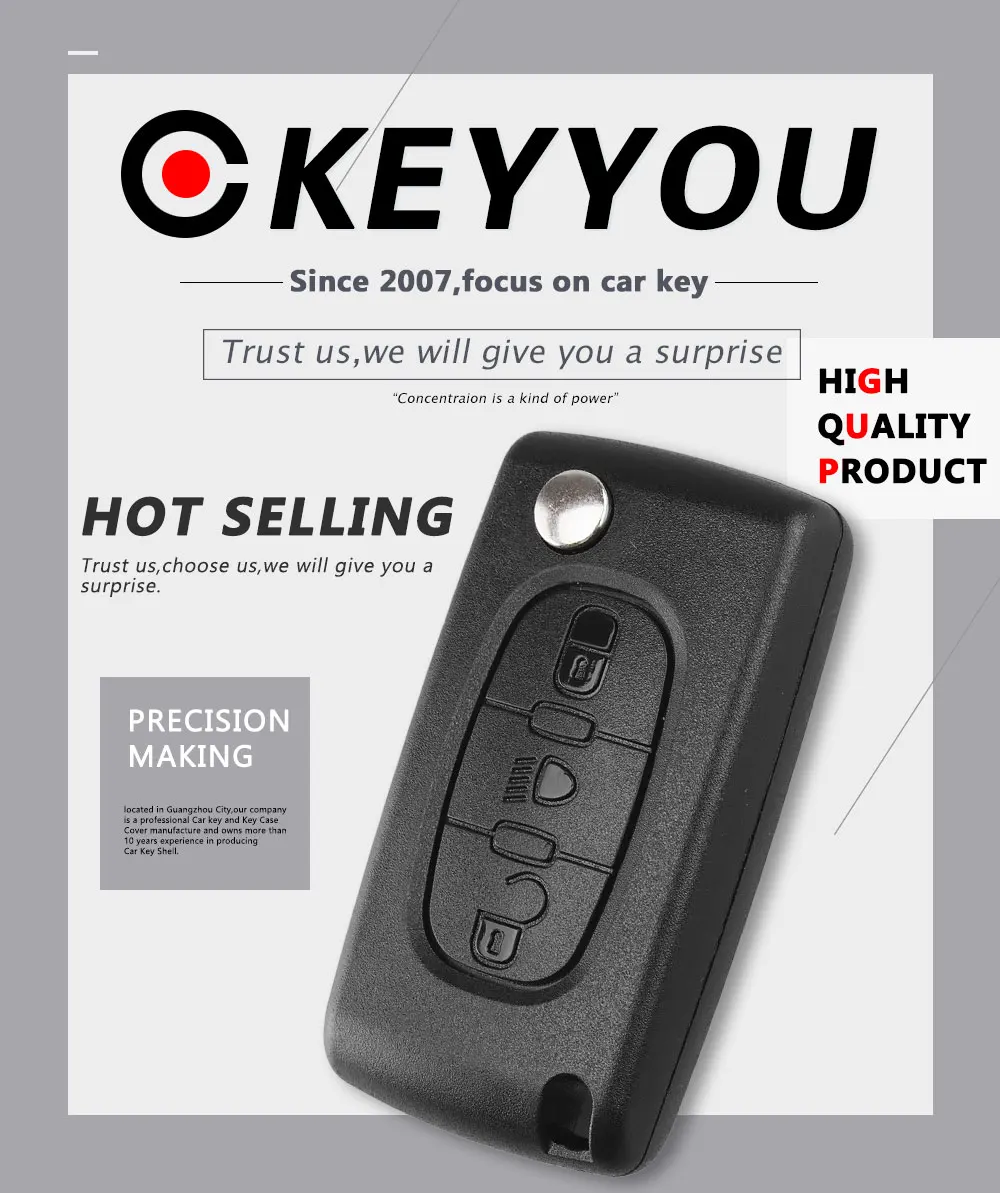 KEYYOU для Citroen C1 C2 C4 Picasso C5 C6 3 кнопки брелок дистанционный чехол светильник символ со значком CE0536