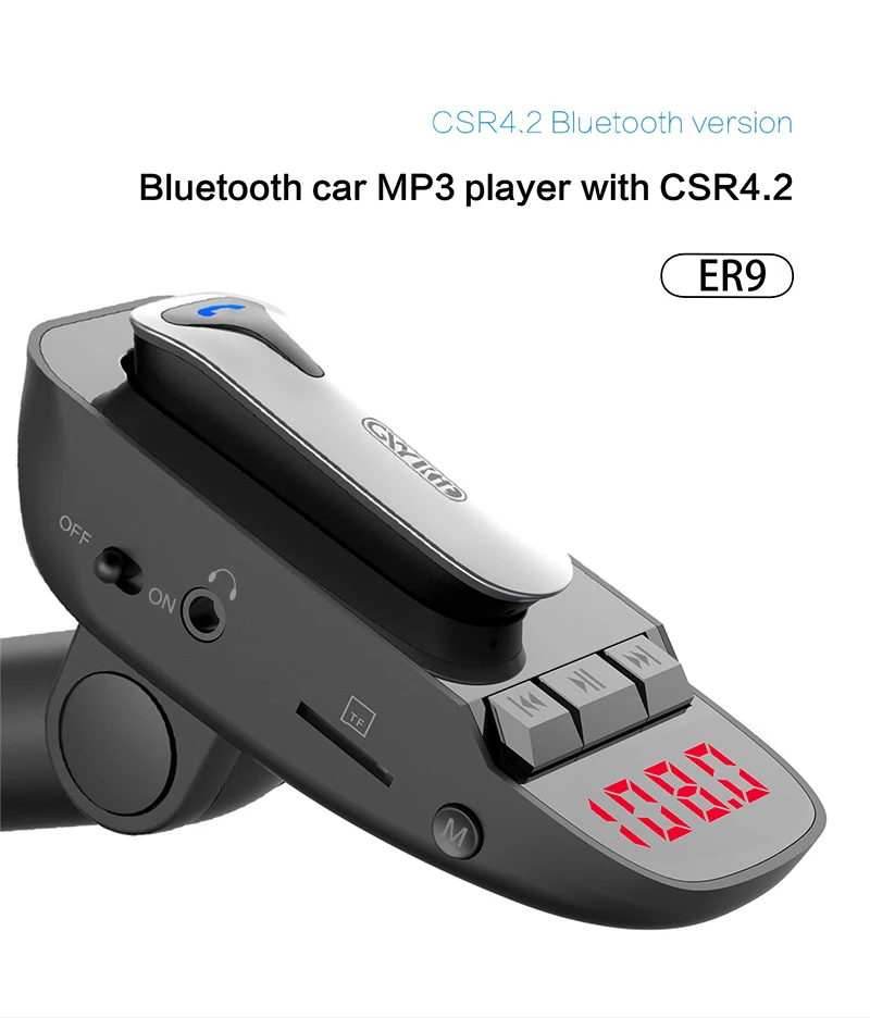 Fm-передатчик Bluetooth V4.2 Handsfree автомобильный комплект+ гарнитура наушники fm-модулятор адаптер Aux выход вход Поддержка TF карта u-диск