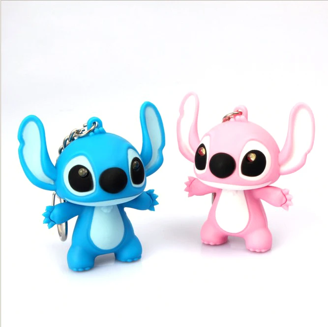 

2018 New Birthday Gift Stitch Key Rings Trinket PVC Keychain Cartoon Key Holder LED Sound Light Key Chains Finder For Child