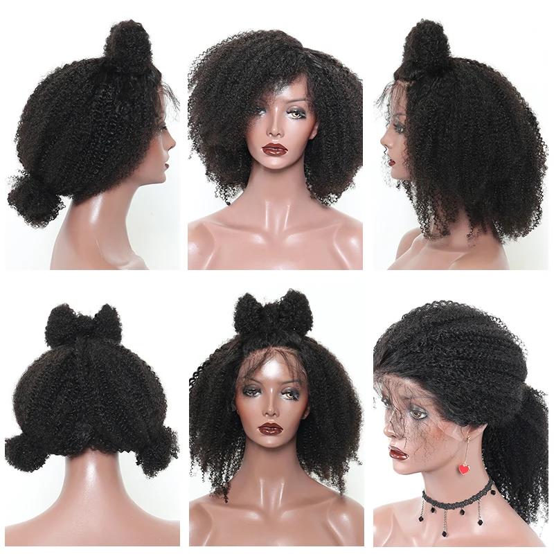 Афро кудрявый парик 250% плотность полный шнурок человеческих волос парики для Для женщин Glueless бразильского боб парик натуральный черные волосы Remy Dolago