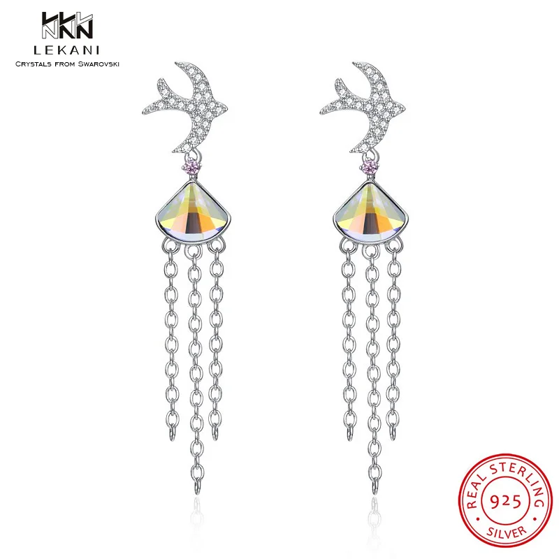 LEKANI/серьги-капельки Swarovski с кристаллами милые серьги из стерлингового серебра 925